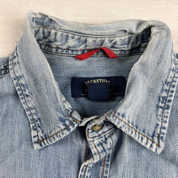 Levi Strauss Signature Pearl Snap Distressed Denim Shirt Men's Size XL - Picture 6 of 9